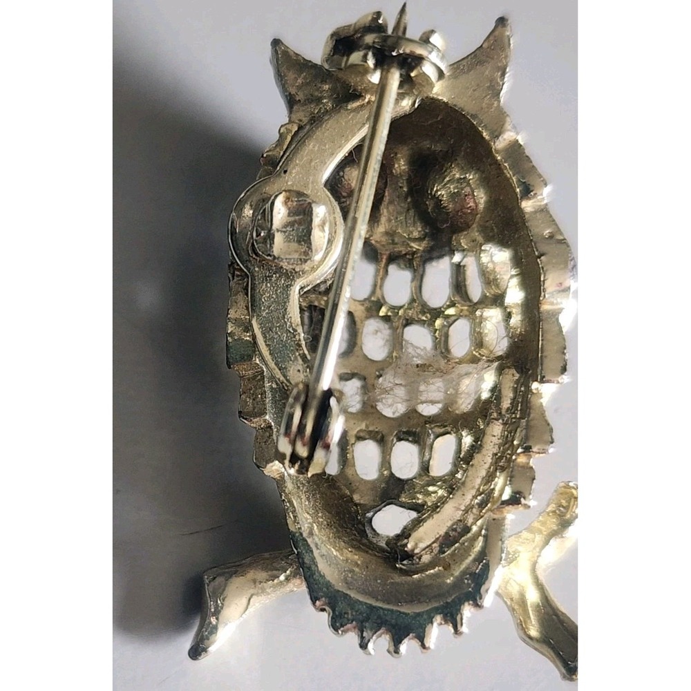 Vintage Napier GoldTone Owl Bird Green Rhinestone Eyes 1." Brooch Pin - Picture 4 of 6